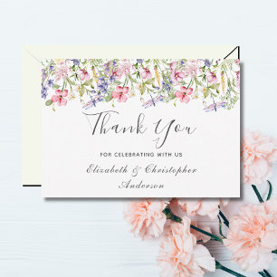 Carte De Remerciements Fleurs sauvages rose violet floral libellule maria