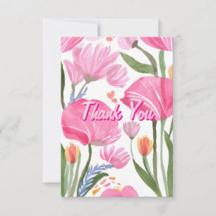 Carte De Remerciements Fleurs sauvages roses   Aquarelle florale