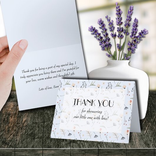 Carte De Remerciements Fleurs sauvages sur le Baby shower Blue Boy