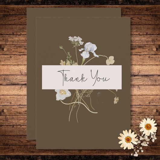 Carte De Remerciements Fleurs sauvages sur Mariage Brown