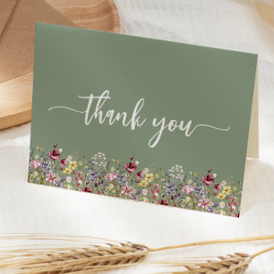 Carte De Remerciements Fleurs sauvages vert sauge floral Baby Shower