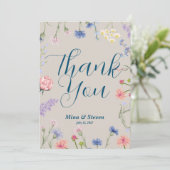 Carte De Remerciements Fleurs sauvages violettes et roses encadrent le ma (Debout devant)