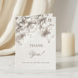 Carte De Remerciements Fleurs sculptées en ivoire   Photo de mariage 