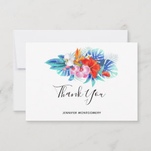 Carte De Remerciements Fleurs tropicales exotiques - Rose et Aqua