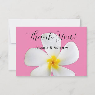 Carte De Remerciements Fleurs Tropicales, Plumeria Blanc sur Fond Rose, M