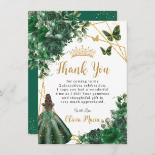 Carte De Remerciements Fleurs vert émeraude chic Floral Quinceañera
