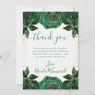 Carte De Remerciements Fleurs Vert et Or Aquarelle Douce 16