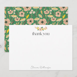 Carte De Remerciements Fleurs Vintage Rose et Vert pour Mariage sur Mesur
