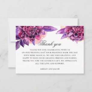 Carte De Remerciements Fleurs violettes à l'aquarelle. Mariage floral vio