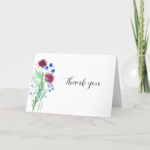 Carte De Remerciements Fleurs Violettes de Chardon Mariage Bohème Écossai
