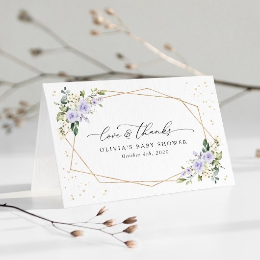 Carte De Remerciements Fleurs violettes, Fleurs blanches, Boho, Baby show