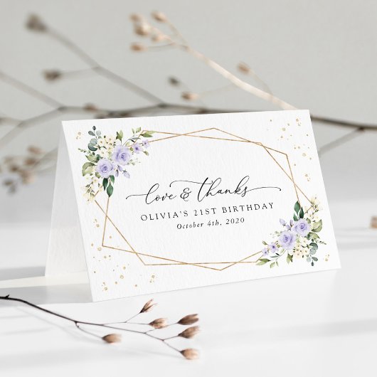 Carte De Remerciements Fleurs violettes, Fleurs blanches, Verdure, Annive