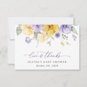 Carte De Remerciements Fleurs violettes, Fleurs Jaunes, Boho, Baby shower (Devant)