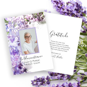 Carte De Remerciements Fleurs violettes Lilac Aquarelle Sympathie funérai