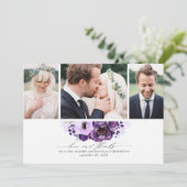 Carte De Remerciements Fleurs violettes Mariage 3 Photos (Debout devant)