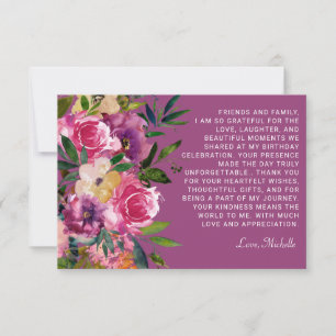 Carte De Remerciements Fleurs violettes roses Anniversaire des femmes