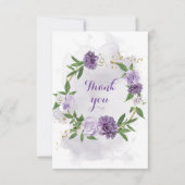 Carte De Remerciements fleurs violettes verdure or couronne (Devant)
