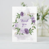 Carte De Remerciements fleurs violettes verdure or couronne (Debout devant)