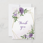 Carte De Remerciements fleurs violettes verdure or géométrique (Devant)