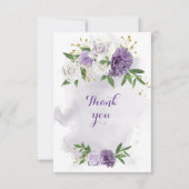 Carte De Remerciements fleurs violettes vert or (Devant)