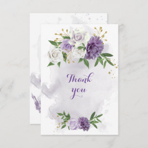 Carte De Remerciements fleurs violettes vert or