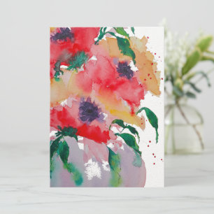 Carte De Remerciements Fleurs Whimsical rouge et jaune dans un Vase Pinky