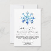 Carte De Remerciements Flocon de neige bleu glace Mariage d'hiver (Devant)