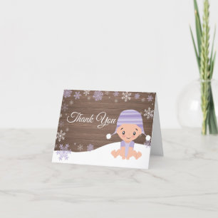 Carte De Remerciements Flocon de neige rustique d'hiver Bébé pourpre