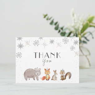 Carte De Remerciements Flocons de neige d'hiver, Anniversaire des Animaux