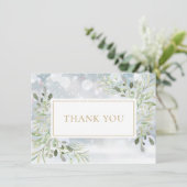 Carte De Remerciements Flocons de neige élégants de verdure dorée (Debout devant)