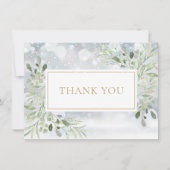 Carte De Remerciements Flocons de neige élégants de verdure or (Devant)
