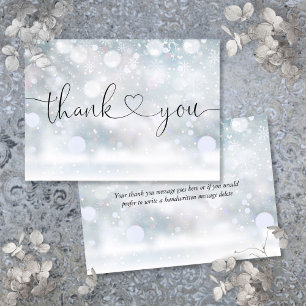 Carte De Remerciements Flocons de neige élégants Heart Script