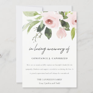 Carte De Remerciements Flora rose rose pâle à l'aquarelle