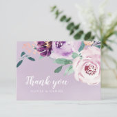 Carte De Remerciements Floraison d'aquarelle botanique violet fleurie (Debout devant)