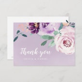 Carte De Remerciements Floraison d'aquarelle botanique violet fleurie (Devant / Derrière)