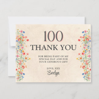 Carte De Remerciements Floral 100th Birthday – Elegant Wildflower