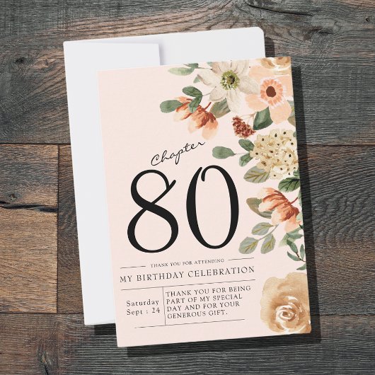 Carte De Remerciements Floral 80e anniversaire
