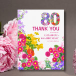 Carte De Remerciements Floral 80th Birthday - Elegant Garden Design<br><div class="desc">Envoyez un grand merci après un joyeux 80e anniversaire avec cette carte florale vibrante,  avec un "80" coloré et rempli de fleurs et une bordure de jardin joyeuse. Le dos comprend un message réfléchi et une belle illustration de bouquet. Entièrement modifiable. Photographié et conçu avec amour. Bon appétit !</div>