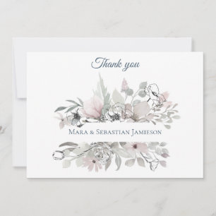 Carte De Remerciements ~* Floral Argent rose AR17 Elégant Mariage tendanc