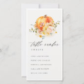 Carte De Remerciements Floral Automne Citrouille Sièges Numéro du tableau (Dos)