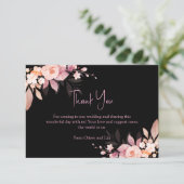 Carte De Remerciements Floral Black & Blush Rose Wedding (Debout devant)