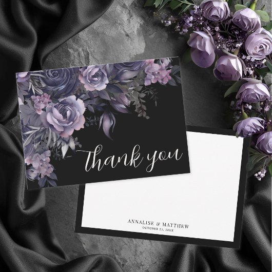Carte De Remerciements Floral Black Gothic Wedding
