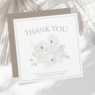 Carte De Remerciements Floral blanc d'hiver et Mariage de Noël Taupe