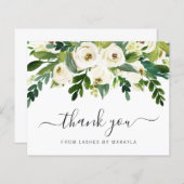 Carte de remerciements Floral Blanc Vert (Devant / Derrière)