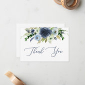 Carte de remerciements floral bleu, floral (Devant/Arrière en situation)