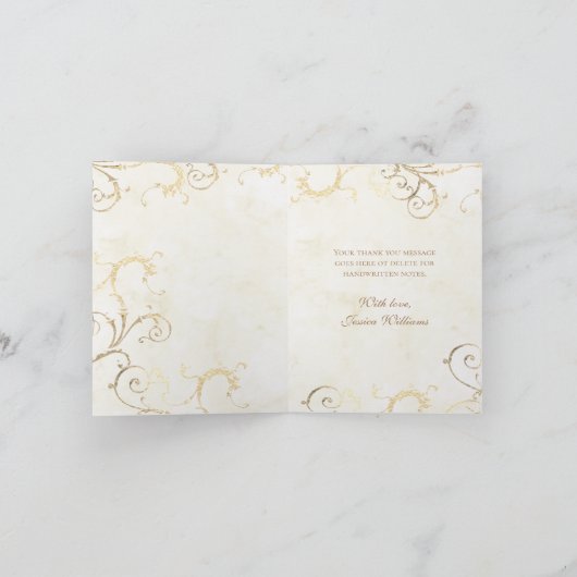 Carte De Remerciements Floral Bleu Iris Or Damas Blanc (Intérieur)