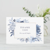 Carte de remerciements floral bleu marine moderne (Debout devant)