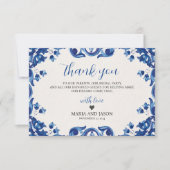 Carte De Remerciements Floral bleu mexicain Élégant Mariage Fiesta (Devant)