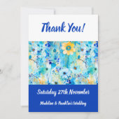 Carte De Remerciements Floral bleu moderne Imprimer Mariage amusant (Devant)