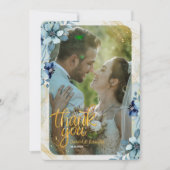 Carte de remerciements floral bleu rustique - Phot (Devant)